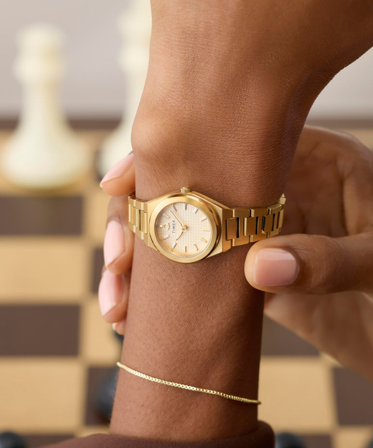Timex Gold Watch with Textured Cream Dial — Gold Watches for Women