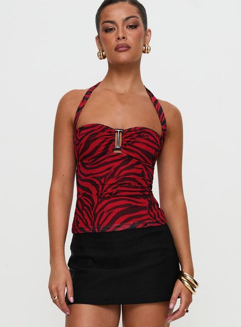 Bold Zebra Print Halter Top for Parties — Halter Tops