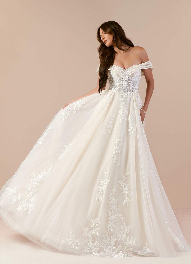 Ivory Off-the-Shoulder Ballgown Wedding Dress with Lace Detail Ivory Off-the-Shoulder Ballgown Wedding Dress with Lace Detail — Dresses for Broad Shoulders