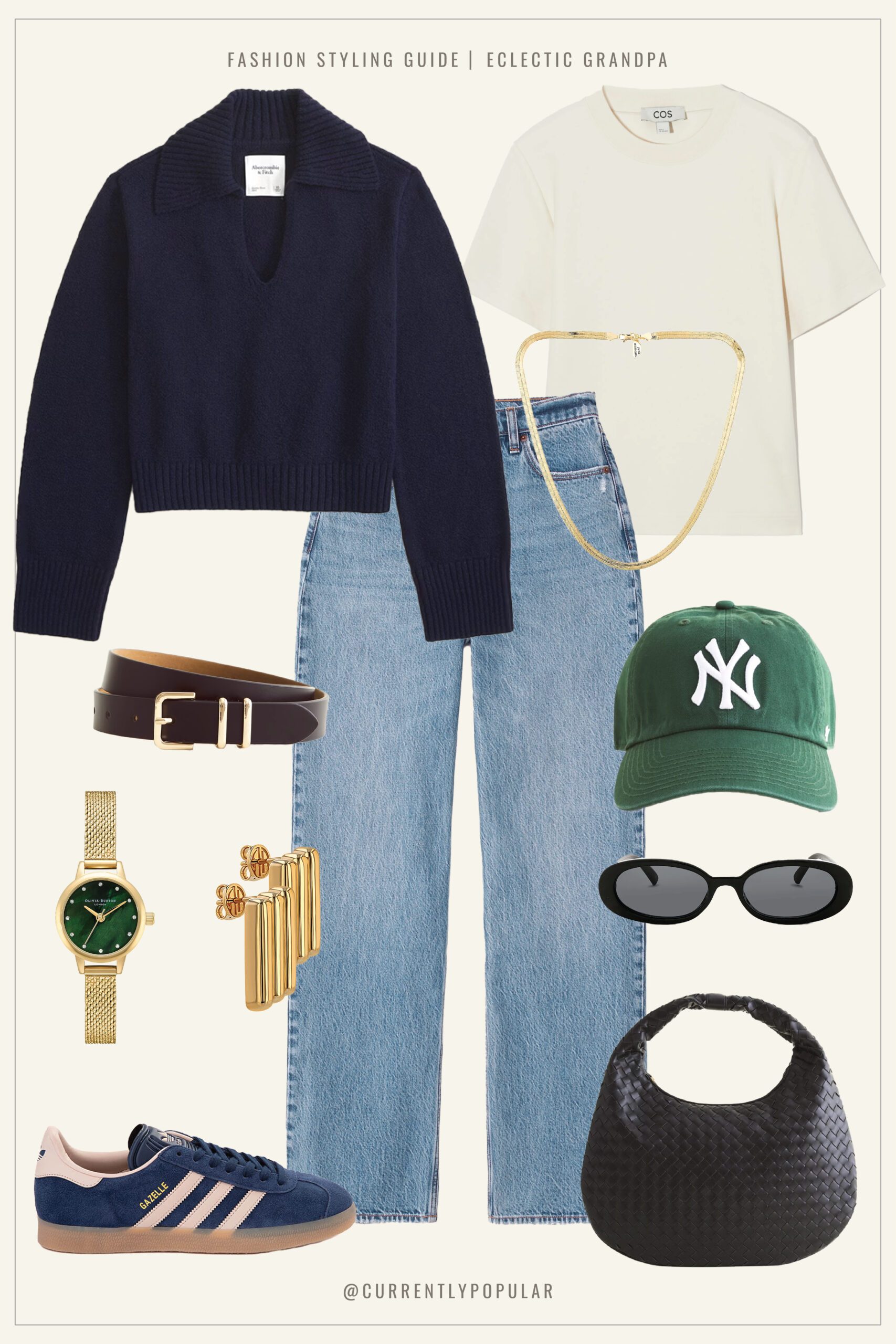 Navy Collared Sweater with Gold Chain Navy Collared Sweater with Gold Chain — Eclectic Grandpa Outfits