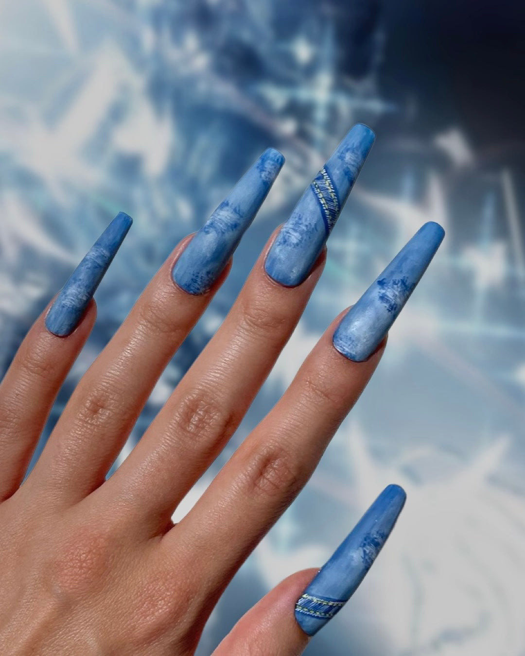 Matte Texture Denim Short Oval Nails Matte Texture Denim Short Oval Nails — Denim Nails