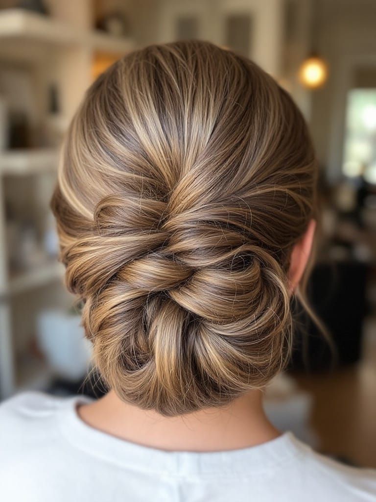 Smooth Twisted Low Bun — Engagement Photo Hairstyles