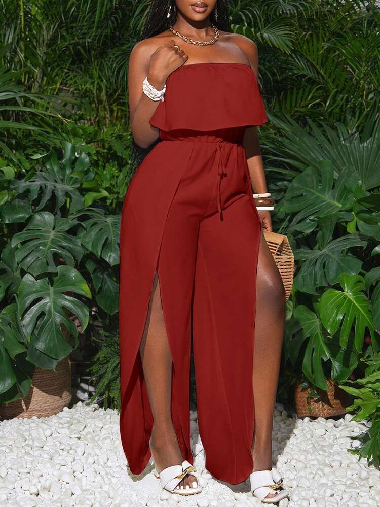 Strapless Jumpsuit with Wide Legs for a Glamorous Yacht Evening — Yacht Outfits