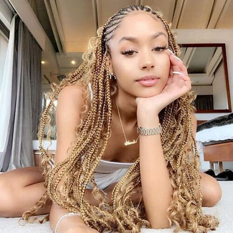 Side Part Blonde Braids with Boho Curls — Blonde Knotless Braids