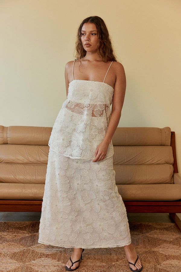 Embellished Ivory Maxi Skirt and Camisole Set — Garden Party Outfits