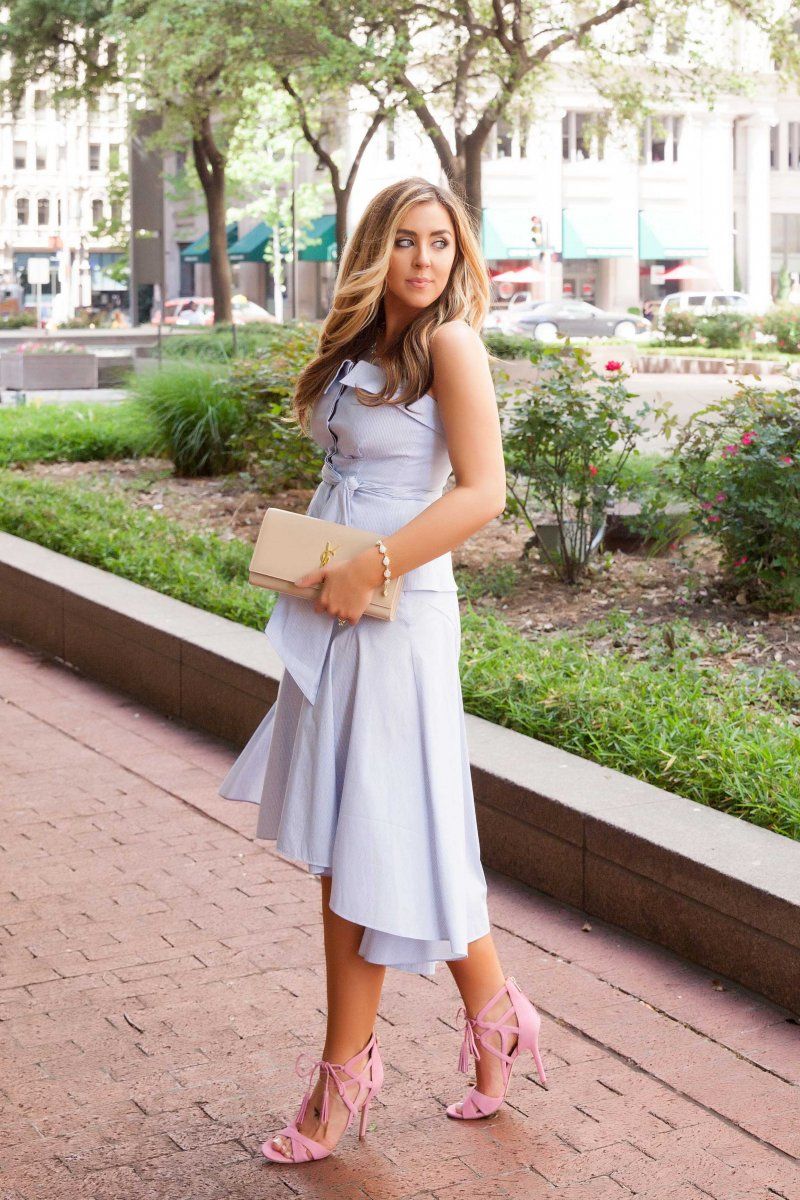 Strapless Midi Dress and Bright Pink Heels Strapless Midi Dress and Bright Pink Heels — Denver Outfits