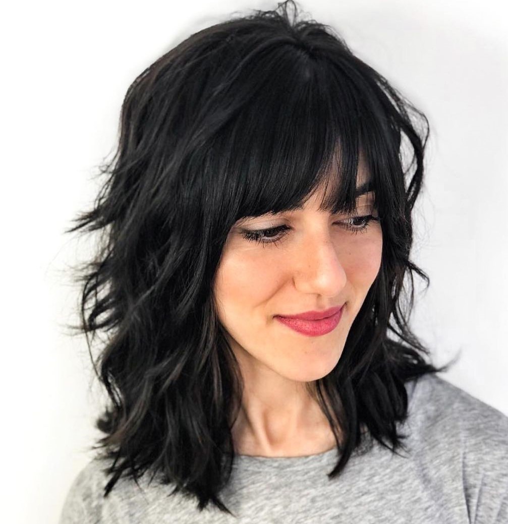 Black Layered Shoulder Cut With Bangs — Hairstyles for Medium Hair