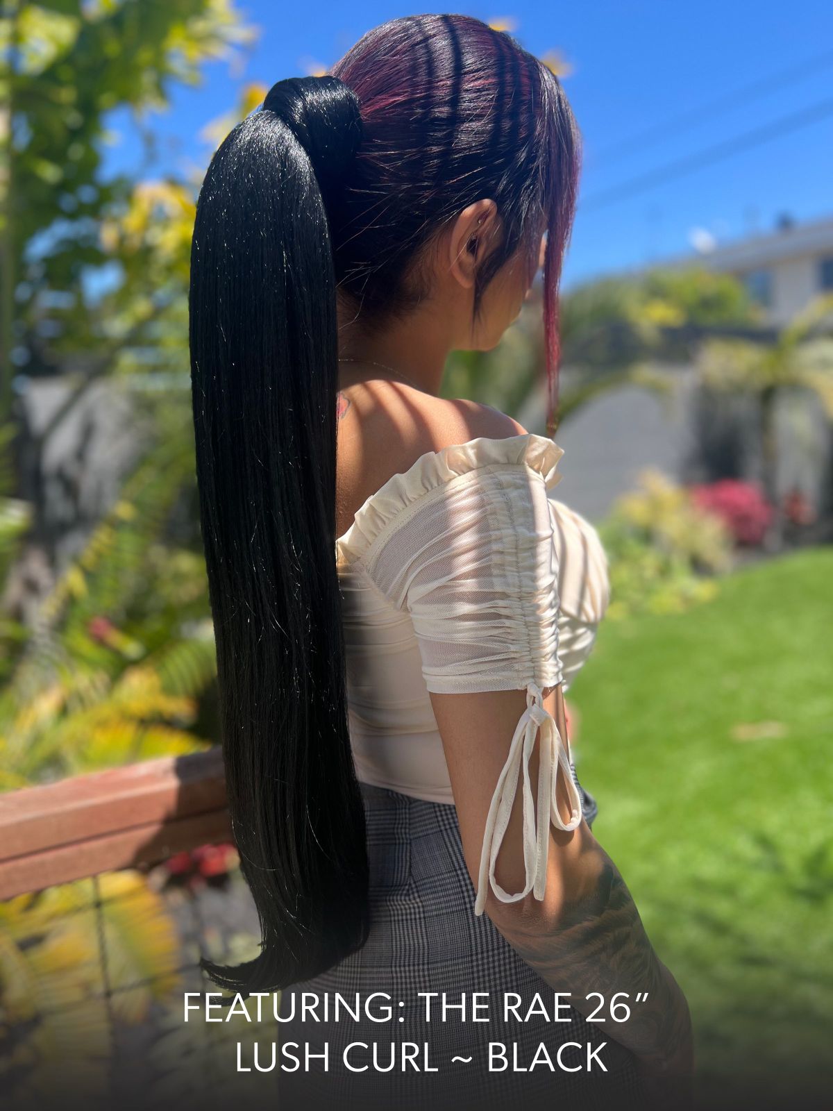 Deep Black Red Undertone Ponytail — Wrap Around Ponytail