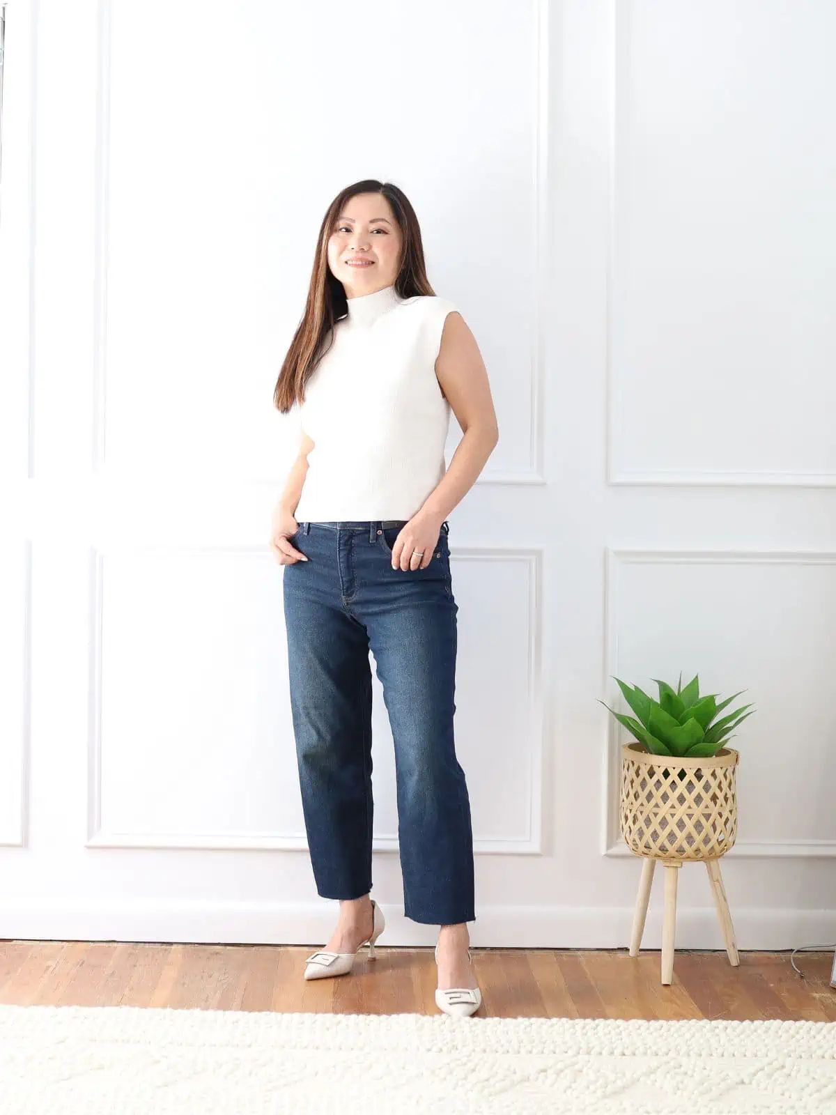 Clean Simplicity: Straight-Leg Jeans with a Mock Neck Top — Outfits for Skinny Girls