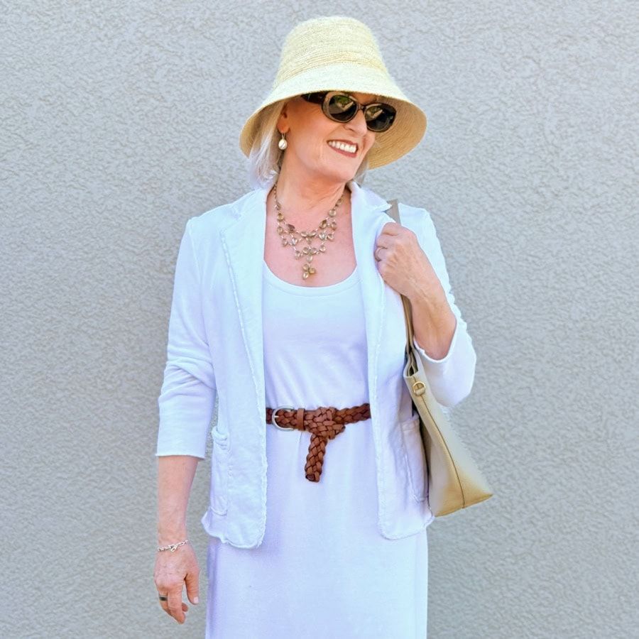 Elegant White Maxi Dress with Linen Blazer Elegant White Maxi Dress with Linen Blazer — Dresses for Women Over 60