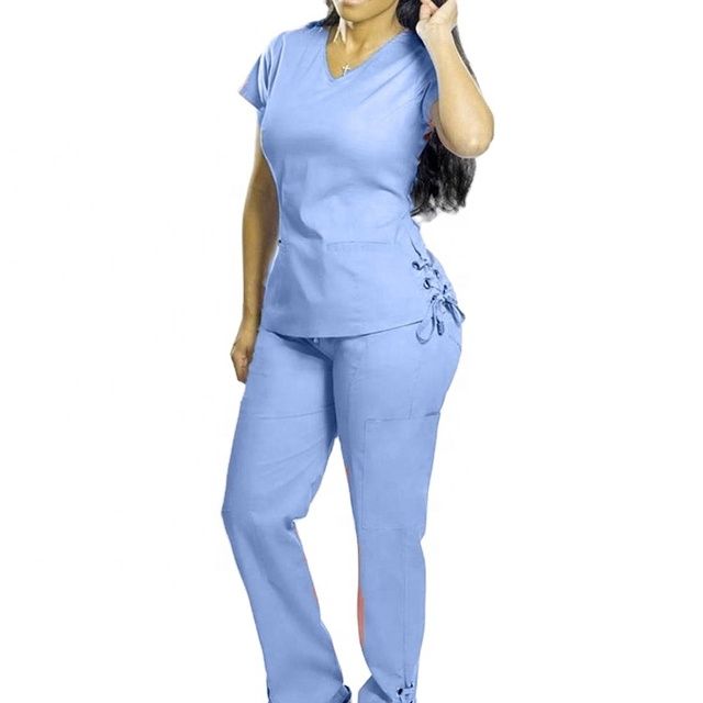 Light Blue Scrubs with Lace-Up Detail Light Blue Scrubs with Lace-Up Detail — Scrubs Outfits