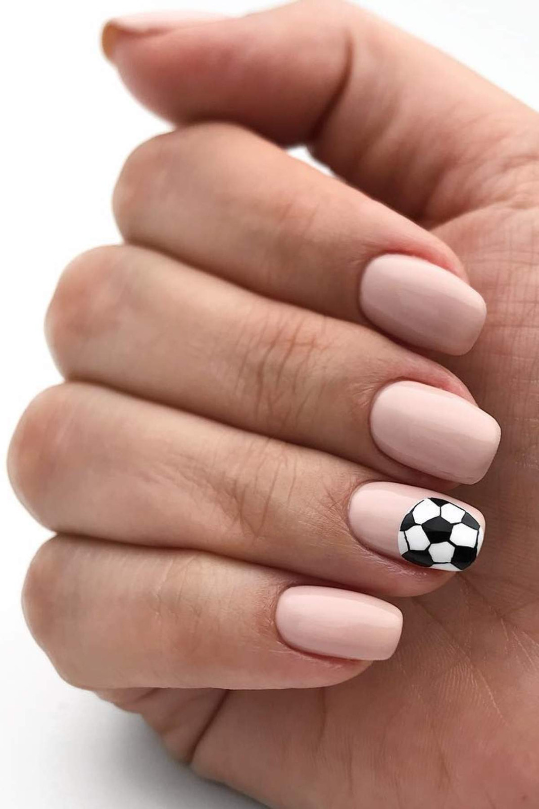 Nude Pink Oval with Soccer Ball Accent Nude Pink Oval with Soccer Ball Accent — Soccer Mom Nails