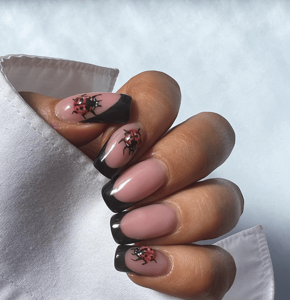 Medium Square French Tips with Ladybug Decals — Ladybug Nails
