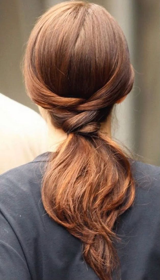 Mid-Back Medium Brown Twisted Low Ponytail — Travel Hairstyles