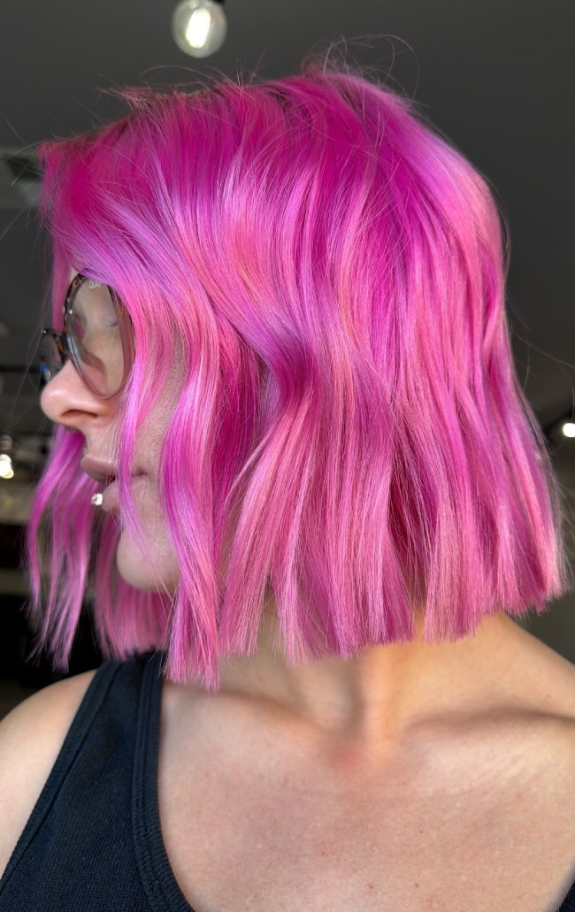 Chin Bob With Waved Ends — Hot Pink Hair