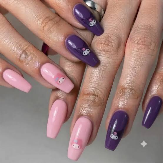 Soft Girl My Melody Coffin Nails — Sanrio Nails