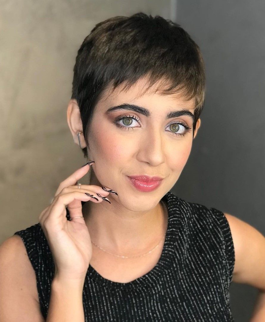 Smooth Dark Brown Pixie With Wispy Bangs — Very Short Haircuts