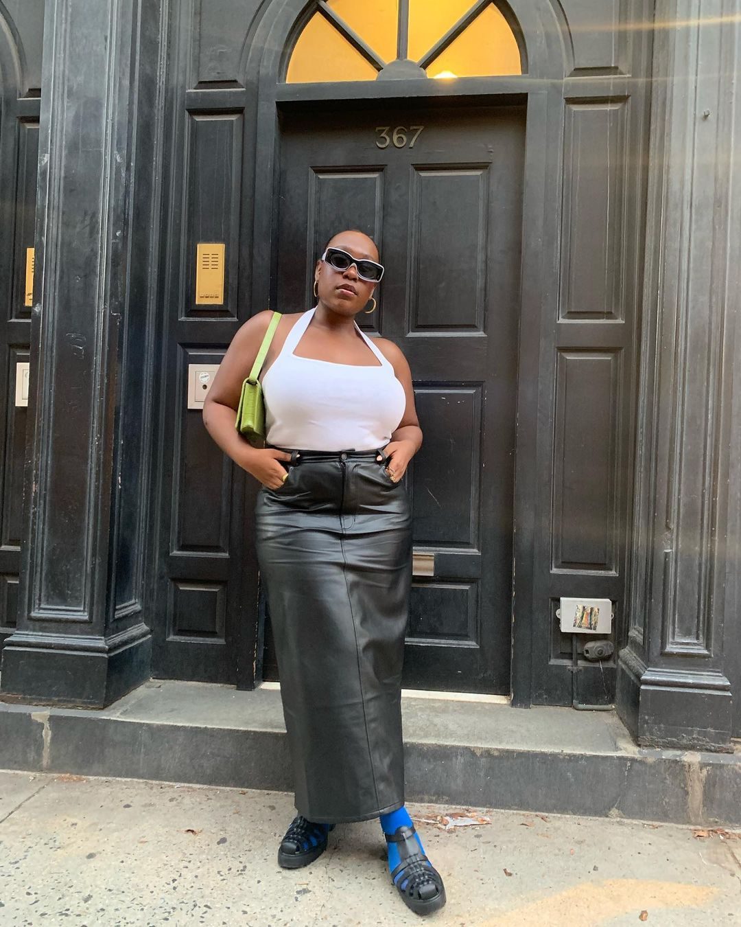 Edgy Black Leather Maxi Skirt with Halter Top Edgy Black Leather Maxi Skirt with Halter Top — Maxi Skirts