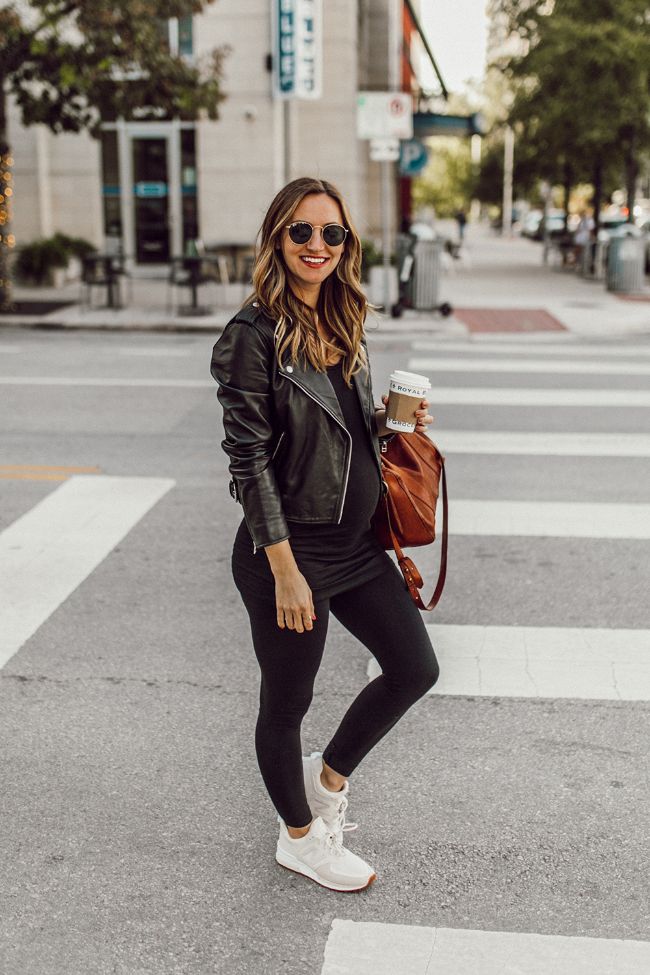 Black Moto Jacket with Tee and Leggings — Leather Jacket Outfits
