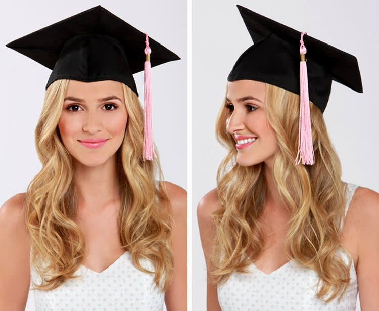 Shoulder Waves with Side Part — Shown From Both Front And Side Angles Shoulder Waves with Side Part — Shown From Both Front And Side Angles — Graduation Hairstyles with Cap