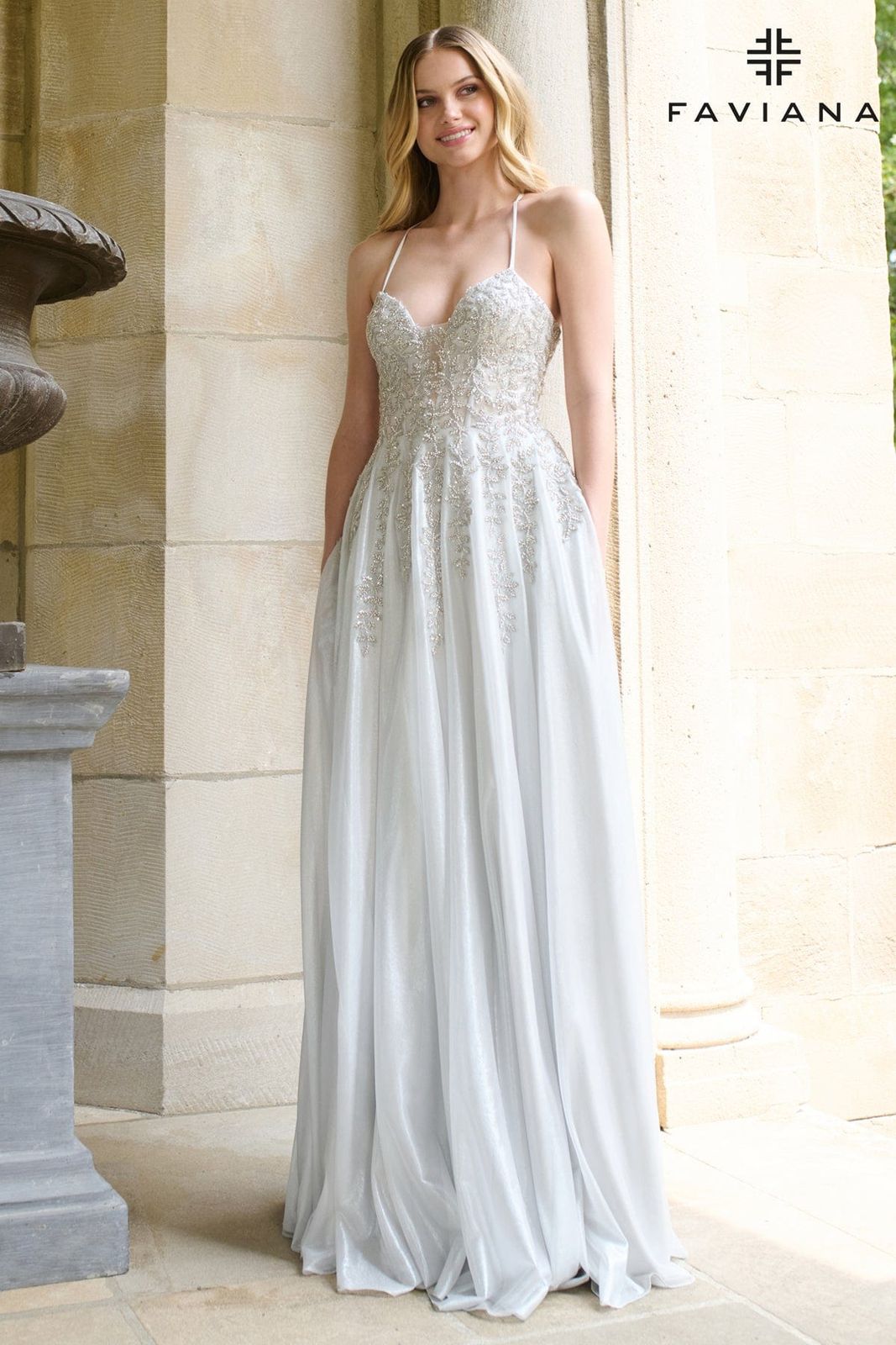 Silver Halter Neck Dress with Embellished Bodice Silver Halter Neck Dress with Embellished Bodice — Bridal Shower Dresses