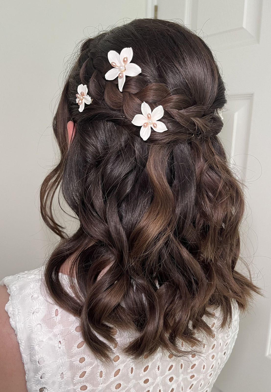 Shoulder Length Waves With A Back Braid — Wedding Hair Down