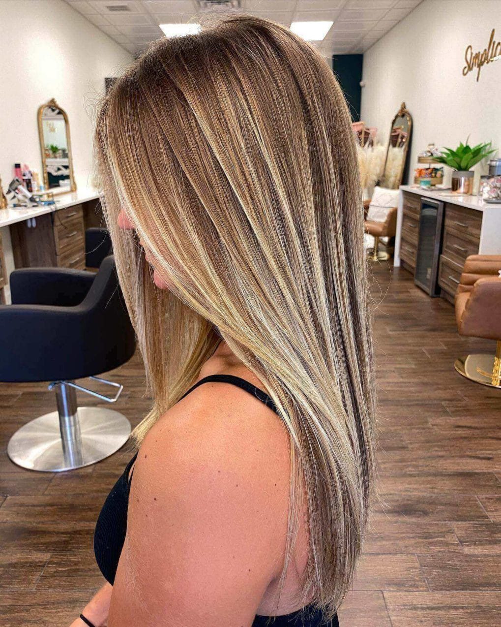 Mid Back Straight Dark Blonde Balayage — Balayage Straight Hair