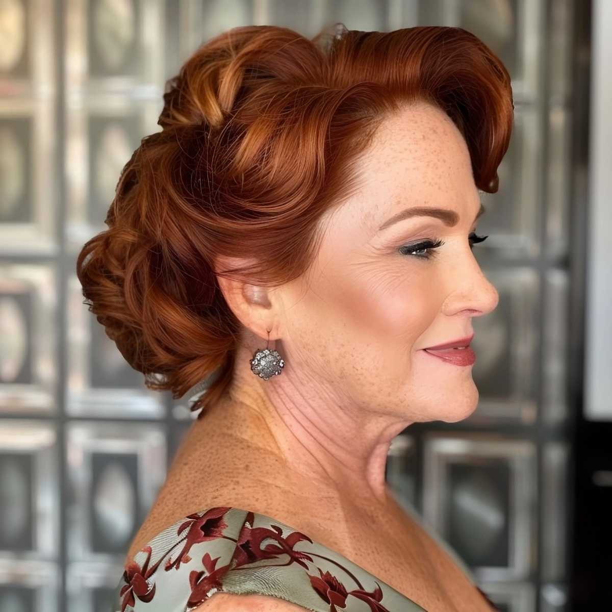 Elegant Voluminous Red Updo Elegant Voluminous Red Updo — Red Hair Over 50