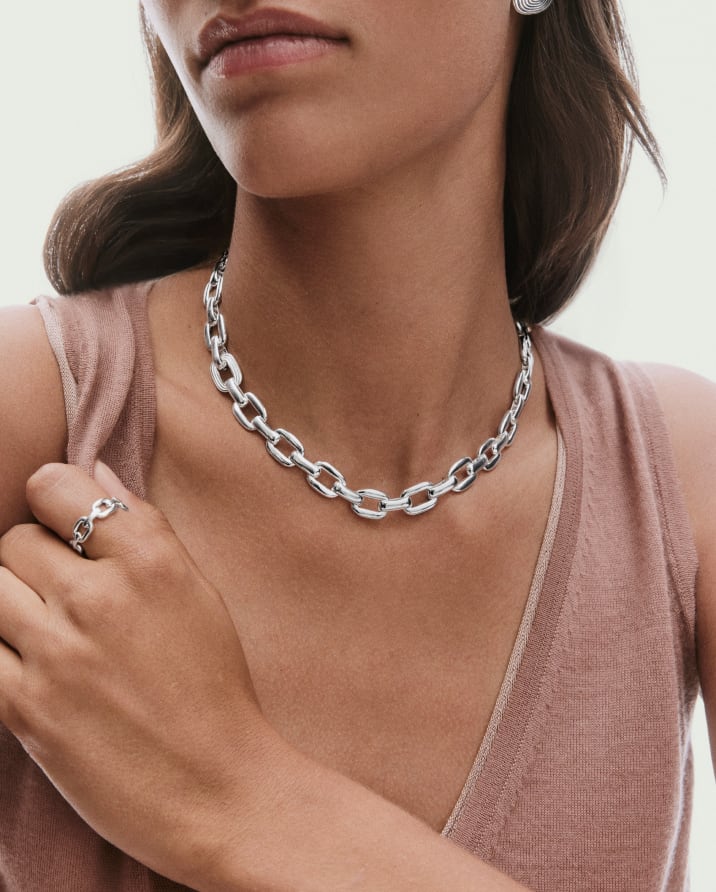 Bold Silver Chain Necklace with a Pink Top Bold Silver Chain Necklace with a Pink Top — Silver Jewelry