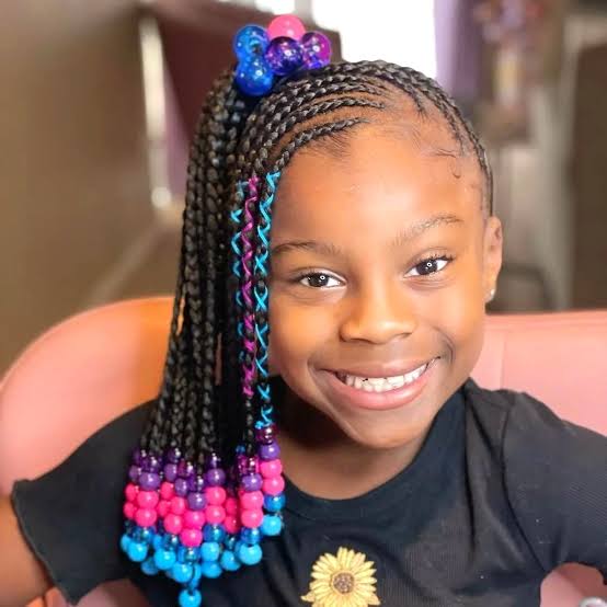 Side Part Braids With Vibrant Beads Side Part Braids With Vibrant Beads — Little Black Girl Hairstyles