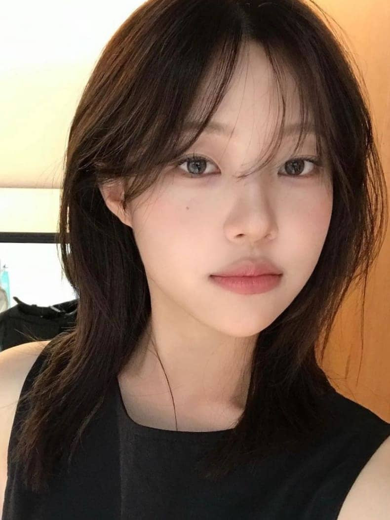 Dark Brown Shag With Curtain Bangs Dark Brown Shag With Curtain Bangs — Hair Color for Asian Hair