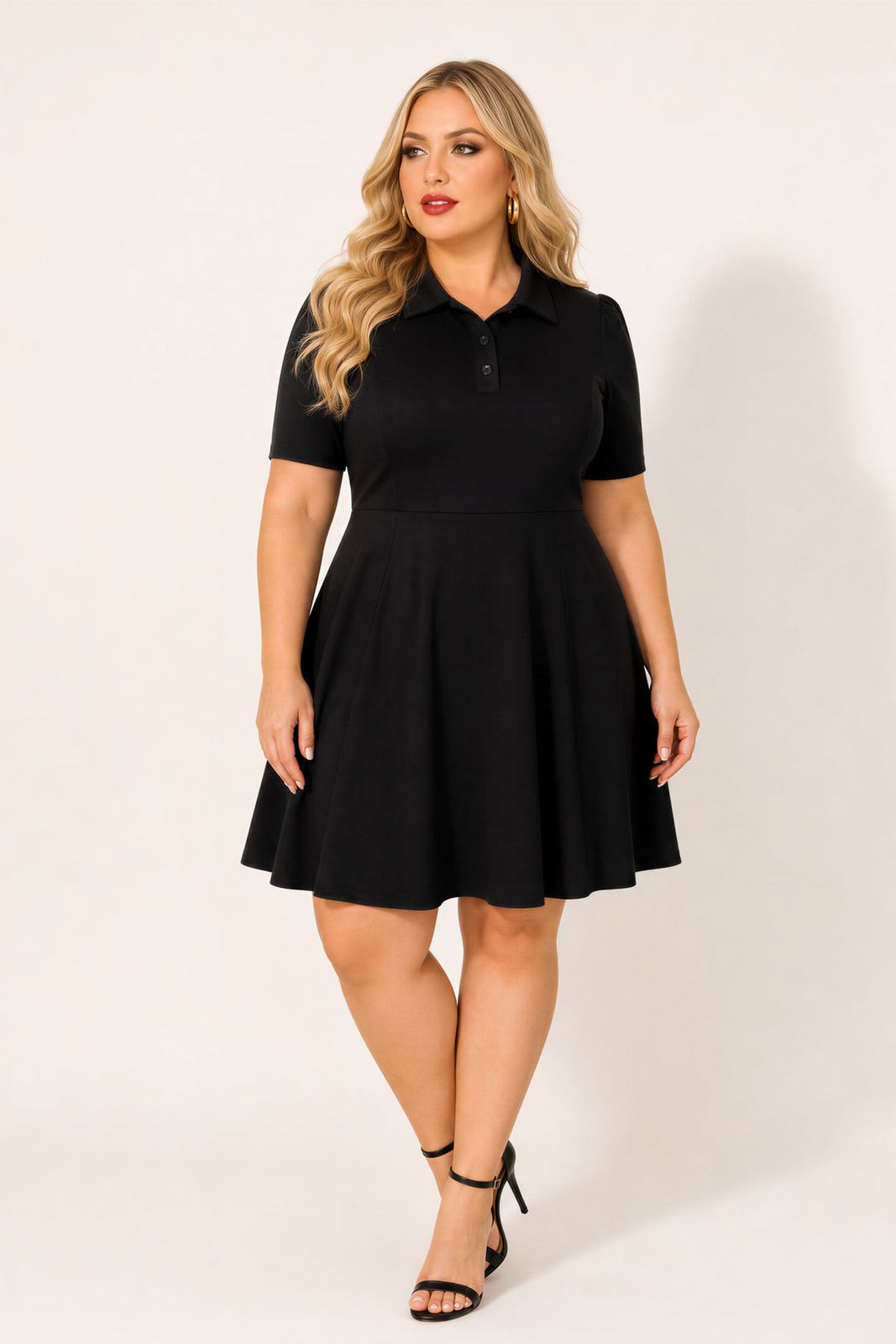 Black Polo Mini Dress with Fit-and-Flare Silhouette — Plus Size Dresses