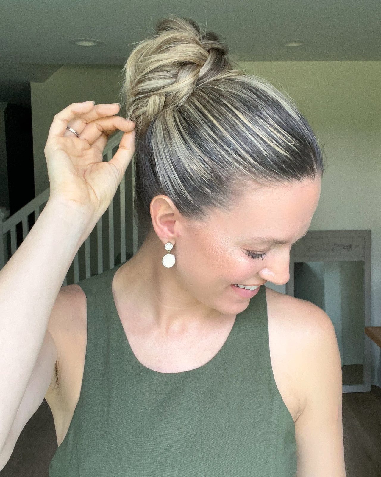 Textured Blonde Braided Bun With Root Shadow Textured Blonde Braided Bun With Root Shadow — Homecoming Updos