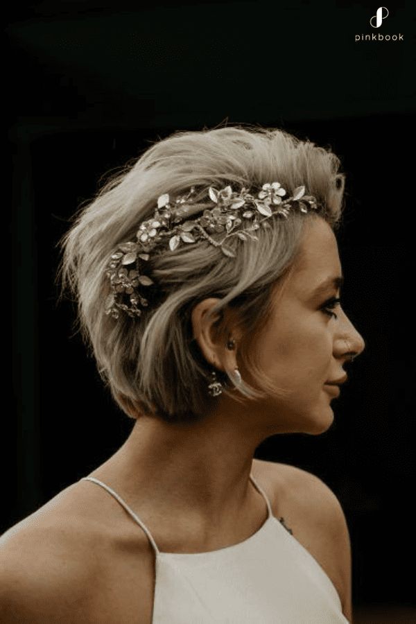 Textured Platinum Pixie With Headband — Wedding Hairstyles for Short Hair