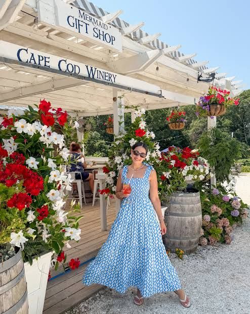 Checked A-Line Dress with Pink Flip-Flops Checked A-Line Dress with Pink Flip-Flops — Cape Cod Outfits