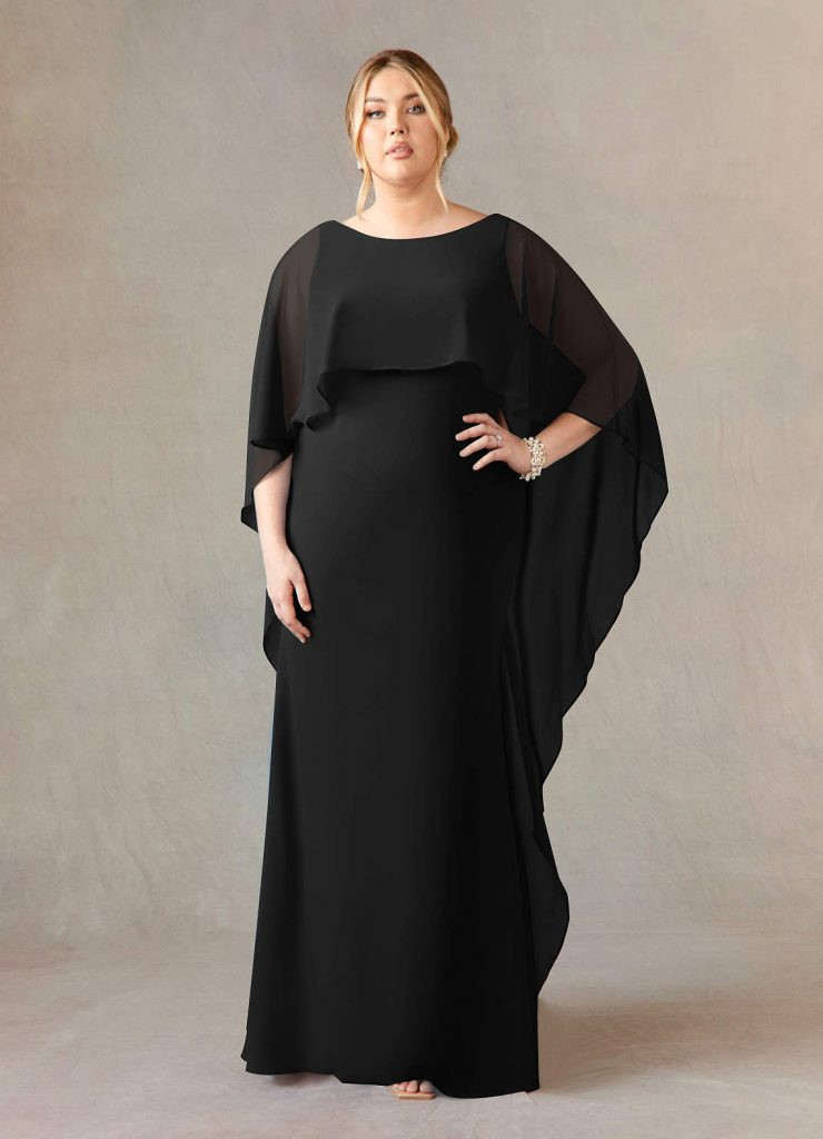 Column Maxi Dress with Sheer Cape Overlay for Elegant Coverage Column Maxi Dress with Sheer Cape Overlay for Elegant Coverage — Dresses to Hide Belly