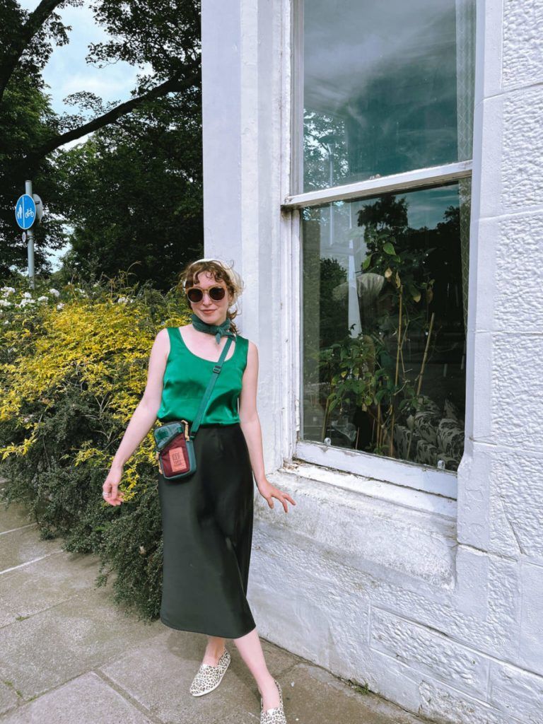 Emerald Green Silk Top with Black Satin Skirt — Scotland Outfits