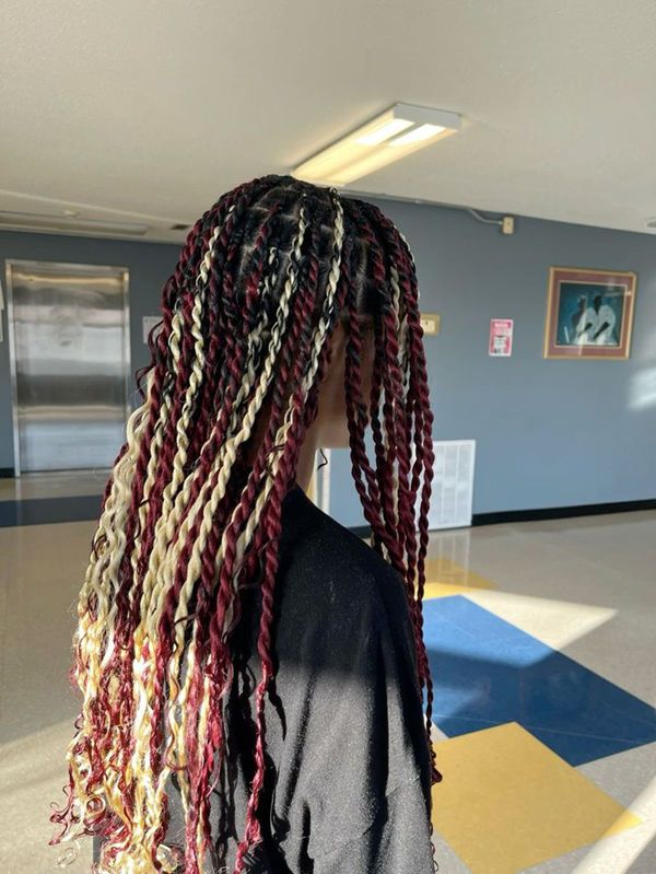 Red and Blonde Twist Braids with Curly Ends — Two Tone Braids