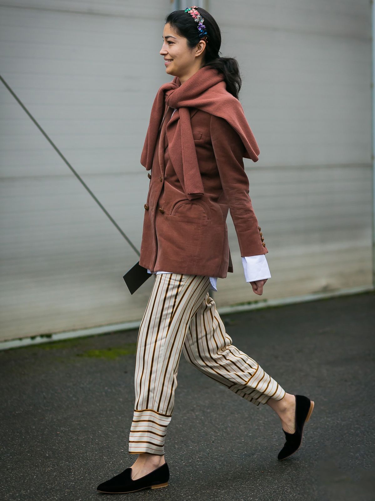 Textural Contrast: Corduroy Blazer with Striped Trousers Textural Contrast: Corduroy Blazer with Striped Trousers — Substitute Teacher Outfits