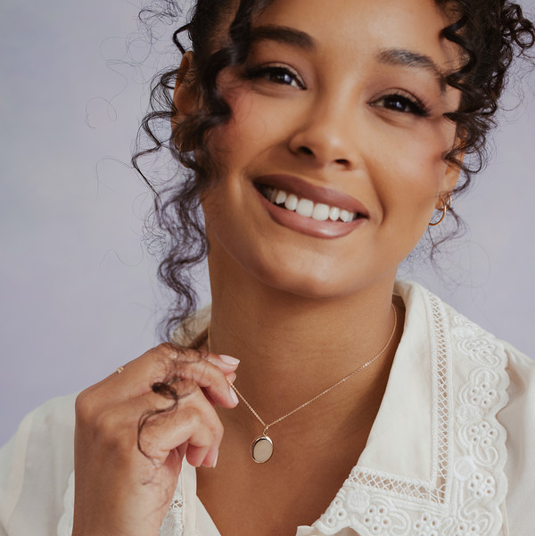 Mini Oval Locket with Lace Trim White Blouse — Locket Necklaces