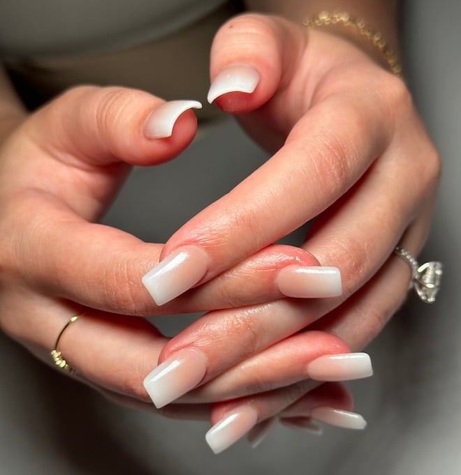 French Ombre Square with Heart Hands French Ombre Square with Heart Hands — Bridal Shower Nails