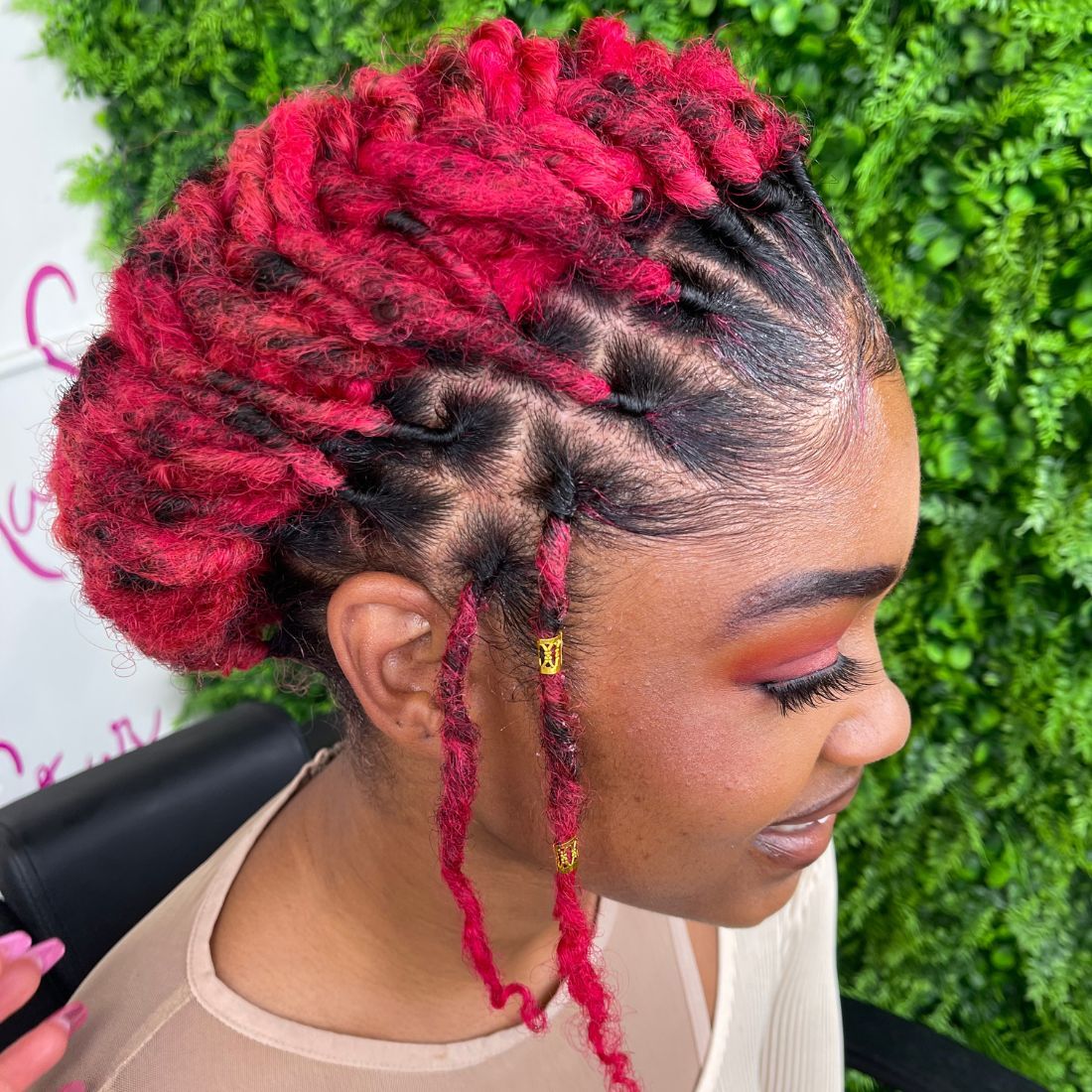 Intricate Red and Black Loc Petal Bun — Loc Petals