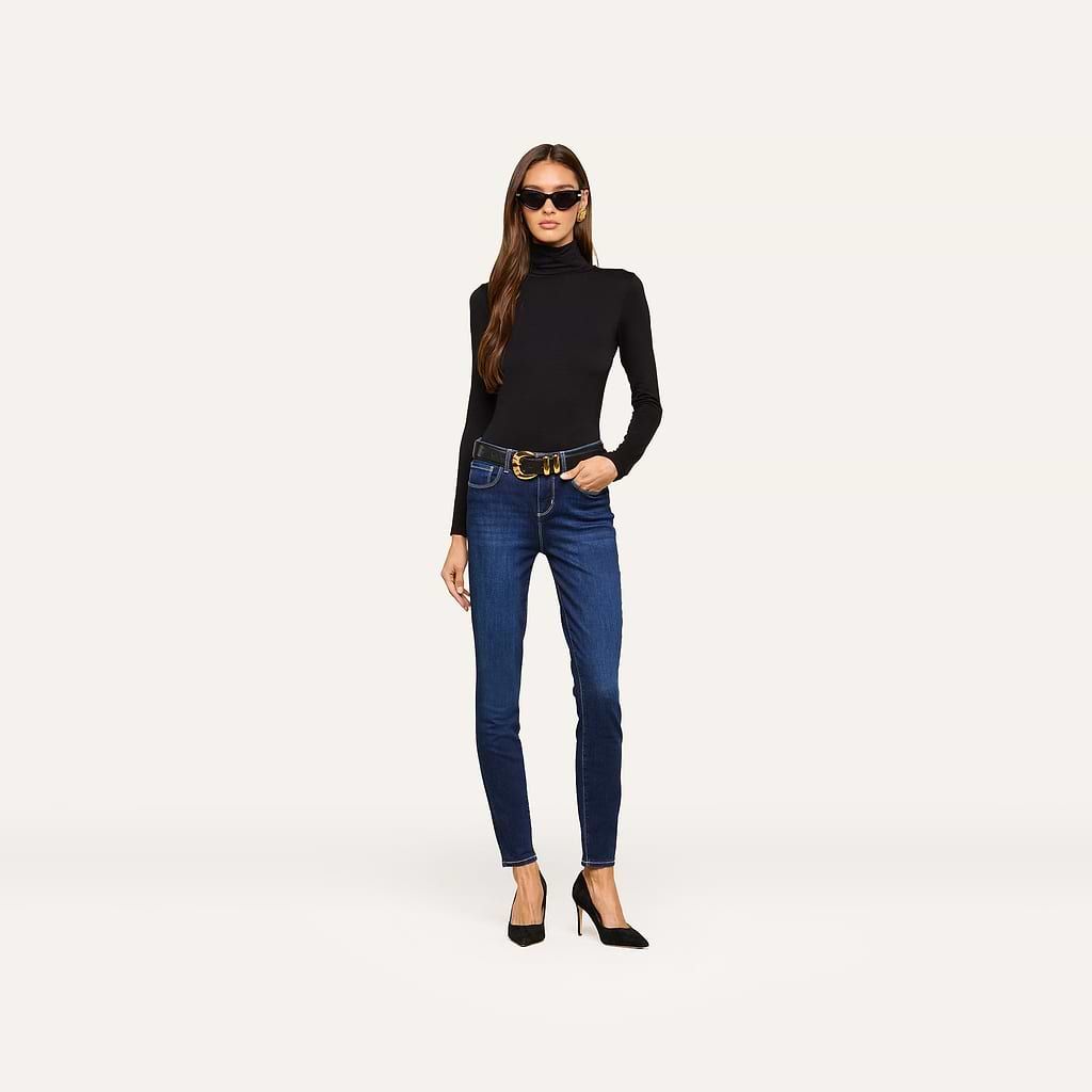 Dark Blue Skinny Jeans with Statement Gold Belt Dark Blue Skinny Jeans with Statement Gold Belt