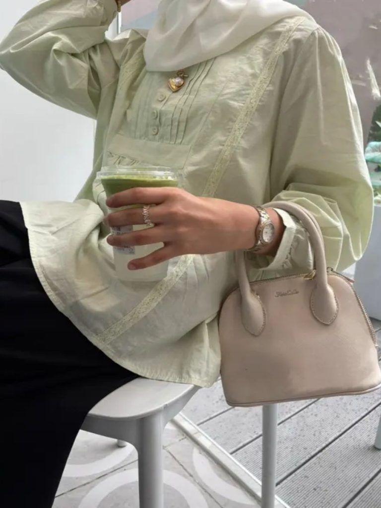 Pale Green Blouse and Black Pants for Casual Wear Egypt Outfits