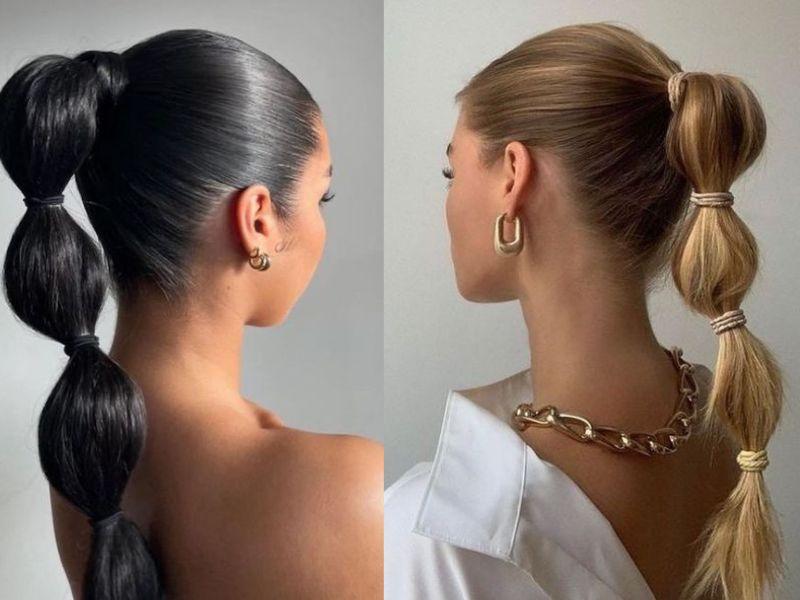 Contrasting Black and Blonde Bubble Ponytails Contrasting Black and Blonde Bubble Ponytails