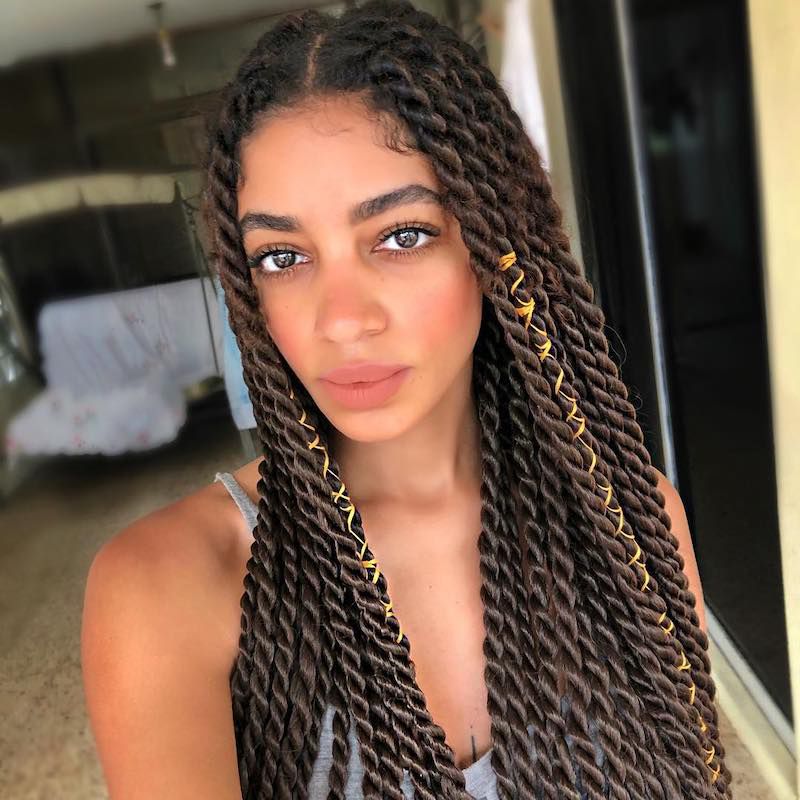 Dark Brown Twists with Blonde Streaks — Senegalese Twists