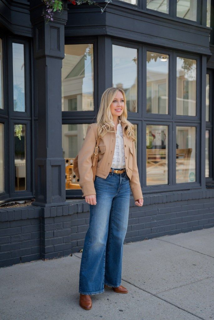 Fall Layers: Cropped Leather Jacket with Wide-Leg Jeans — It Girl Outfits