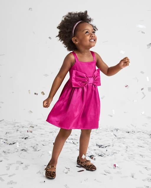 Baby And Toddler Girls Sleeveless Oversized Bow Satin Fit And Flare Dress - PINK | The Children's Place