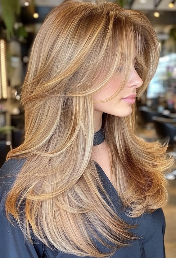 Black Top with Flowing Curtain Bangs Black Top with Flowing Curtain Bangs — Long Curtain Bangs