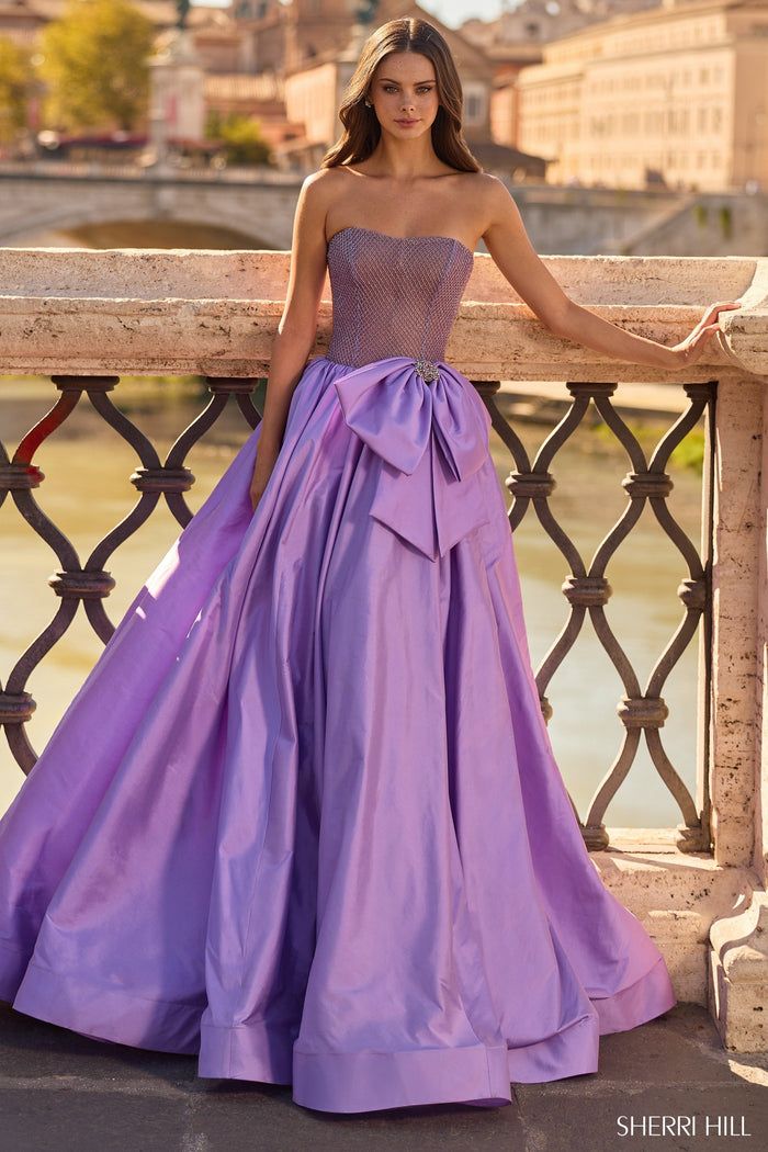 Lavender Ball Gown with Sequined Bodice and Oversized Bow Lavender Ball Gown with Sequined Bodice and Oversized Bow — Ball Gowns